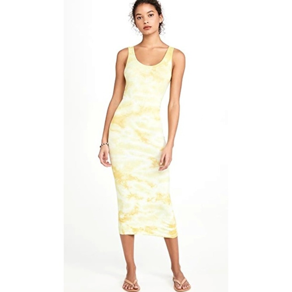 Enza‎ Costa Yellow Silk Blend Ribbed Tie Dye Tank Maxi Dress Made USA S Small